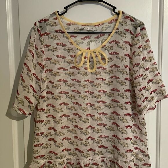 NWT Sheer blouse by NEXT. Made in India. Size 14. Vintage car print. - Picture 2 of 6